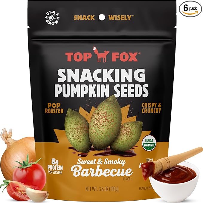 Top Fox Snacks BBQ Pumpkin Seeds to Eat (Barbecue, 3.5 oz – 2 Pack) - Gluten Free Snacks, Healthy Protein Snacks, Keto Friendly Snacks, Allergen Free Snacks, Paleo & Vegan - Organic Pop-Roasted