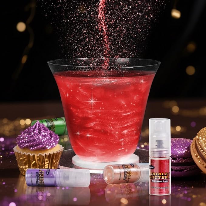 Red Edible Glitter Spray 5g, Shimmer Edible Glitter for Cocktails, Food Grade Luster Dust for Beverages & Cake Decorating, Drinks, Baking, Chocolate