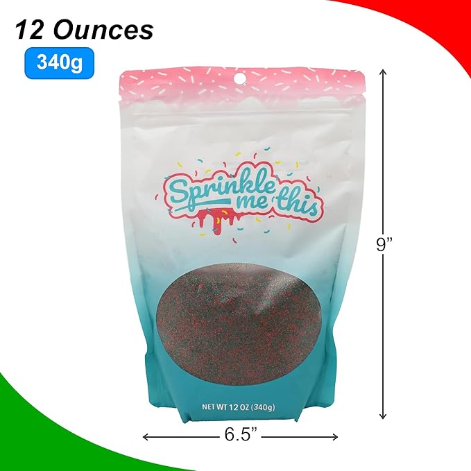 Red and Green Sanding Sugar - 12 Oz Resealable Stand Up Candy Bag -Christmas Themed Sanding Sugar for Baking and Decorating - Topping for Desserts and Snacks