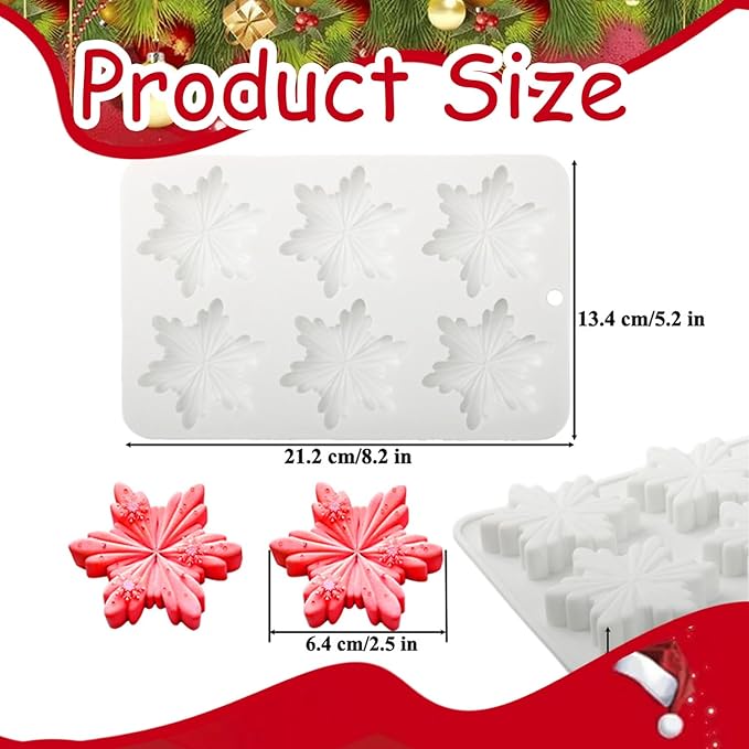 1 Pcs Snowflake Silicone Mold Christmas Chocolate Cake Molds Holiday Candy Baking Fondant Molds Christma Silicone Trays Pan Mold Festival Handmade Soap Ice Cube Biscuit Moulds