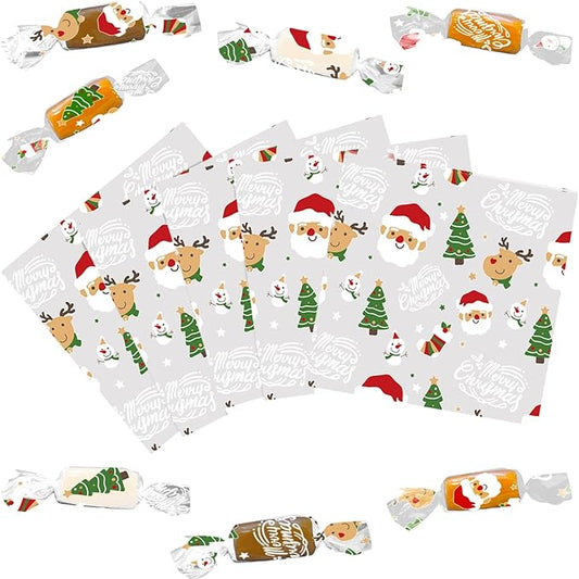 DIYASY 600 Pcs Christmas Candy Wrappers for Caramels, Clear Cellophane Wrapper Xmas Nonstick Chocolate Wrapping Wax Paper Sweets Holiday Baking Packaging 5" x 5"