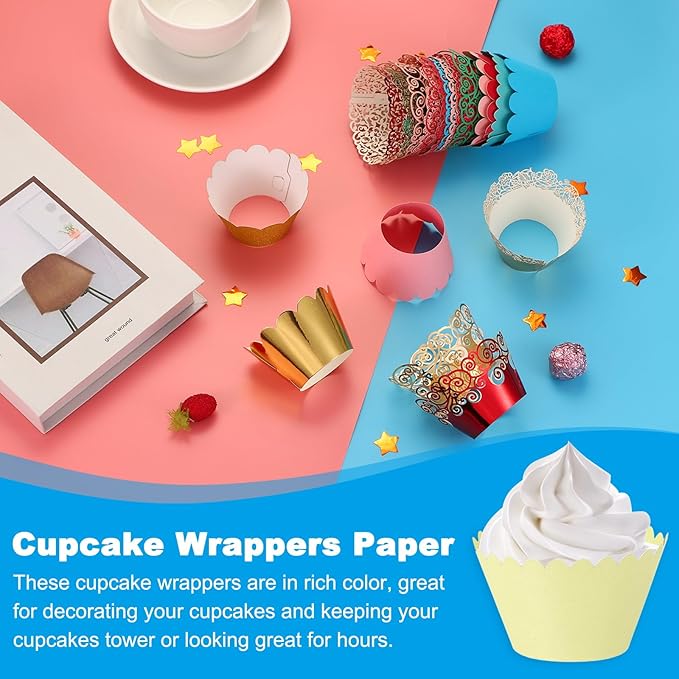 PATIKIL Cupcake Wrappers Paper, 50 Pack Baking Cups Standard Wave Decoration for Anniversary Birthday Weddings and Parties, Light Yellow