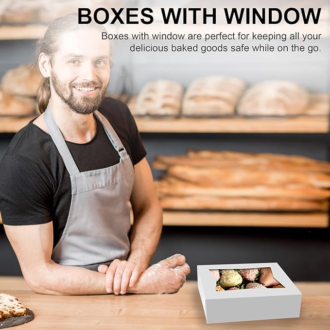 MT Products Cupcake Boxes 8" x 5.75" x 2.5" - Auto Pop-Up Bakery Boxes with Window (Pack of 25) - Made in the USA