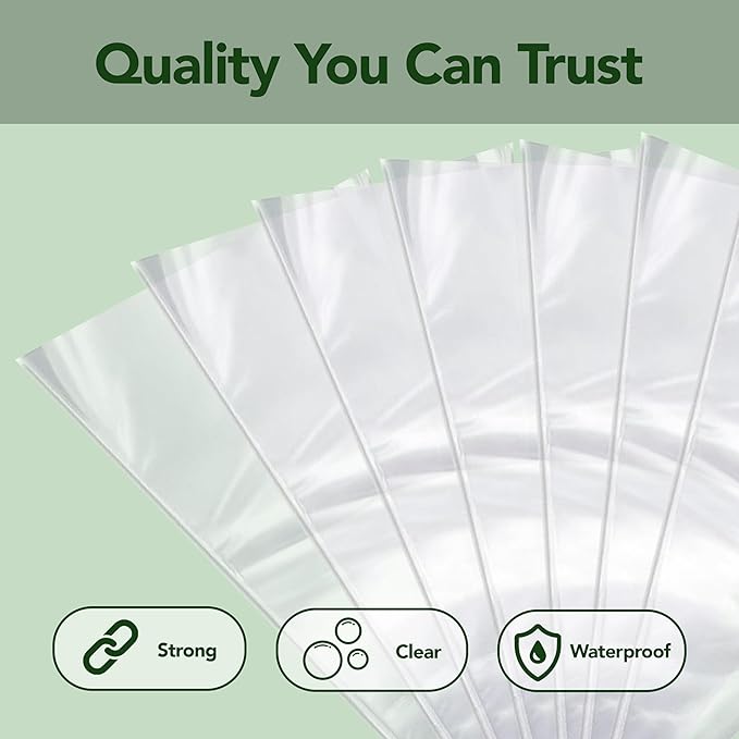 Seal Fresh Cone Cellophane Bags with Twist Ties – 5 x 10 Inch (200 Pack) — Clear Cone-Shaped Treat Bags for Candy, Snacks, Popcorn, Party Favors, Gifts