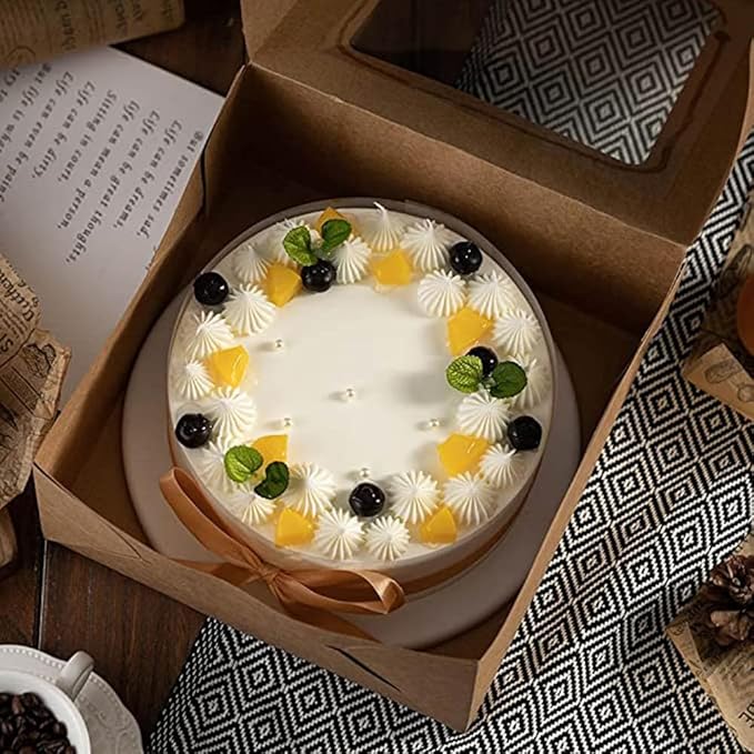 Wei Long 8 Inch Cake Boxes with window 24pcs Cake Boxe with cake boards 8x8x5 Inches Bakery Boxes Cajas Pasteles for Cake,Pastries,Cookies,Pie,Birthday Party,Wedding (Brown)