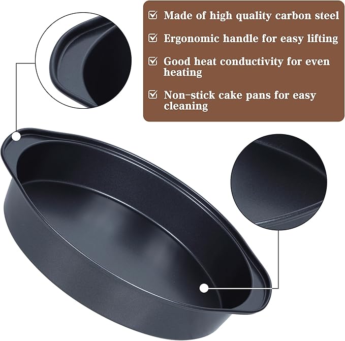 Cake Pan Set - 138 Piece 8-inch Round Cake Pans, Carbon Steel Cake Pan with Handles, Cake Decorating Kit with Parchment Papers, Piping Bag and More Accessories