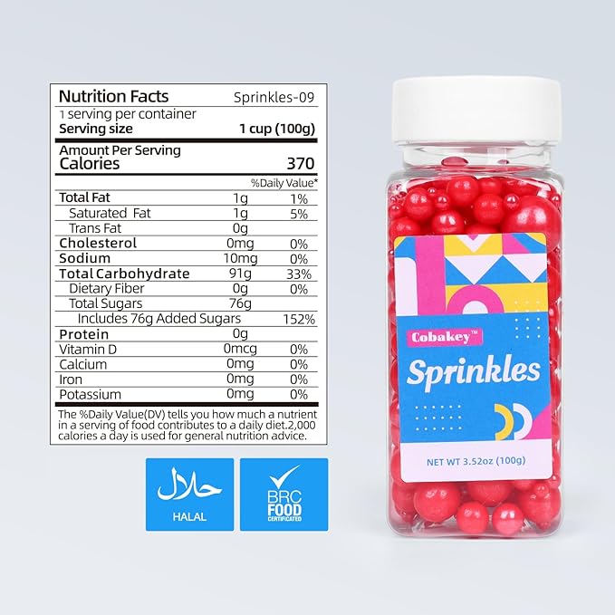 Red Sprinkles for Cake Decorating, Toppings Cake Decorations 3.5 Ounce, Edible Sugar Pearls Mixing Sizes for Cupcake Topper, Cookies, Ice Cream Toppings Cake Decorations for Party Celebrations