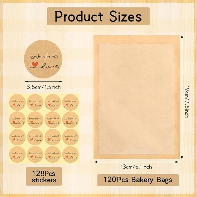 120 Pack Cookie Bags with Seal, 5.1x7.5 Inch Cookie Packaging Bags, Bakery Bag with Window, Heat Sealable Grease Resistant Bag for Donuts Sandwich Christmas Thanksgiving Harvest Party