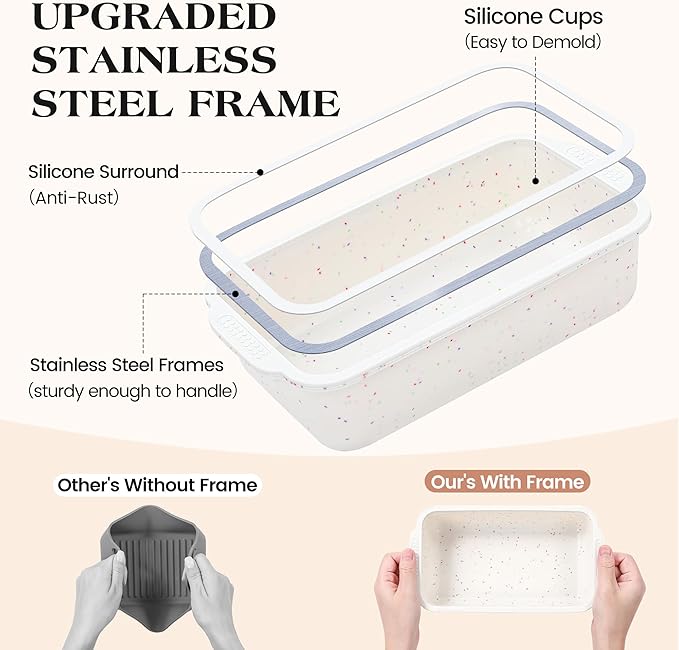 1 Pc Silicone Bread Loaf Pan Nonstick Silicone Loaf Pans for Baking 9x5 inch Large Bread Mold with Metal Reinforced Frame(Cream)