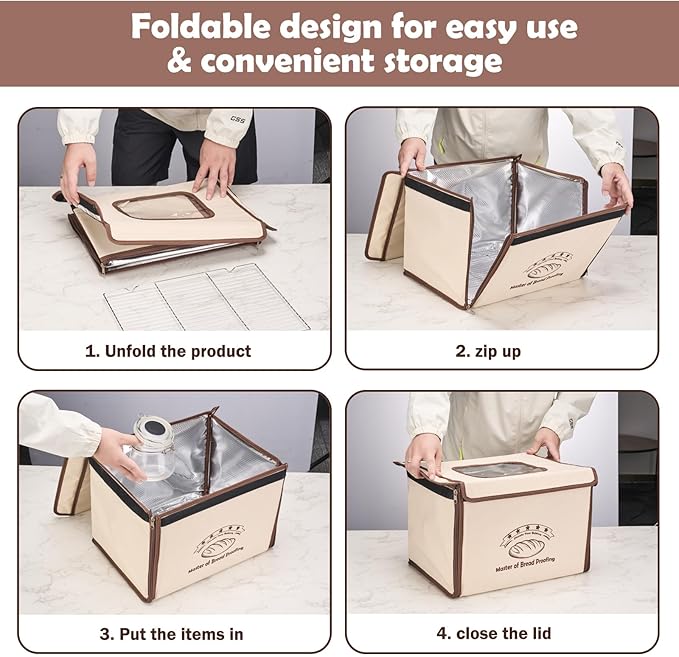 Bread Proofing Box with 68-113℉ Temp Control & 99H Timer - Folding Bread Proofer Sourdough Proofing Box with Metal Rack Warming Foldable Proofer for Dough, Baking, Pizza