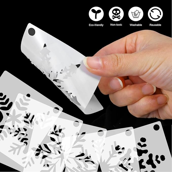 HOWAF 30-Piece Snowflake Christmas Stencils - 3x3 Inches Reusable Craft Stencils for Painting on Wood, Wall, Door, Fabric & More