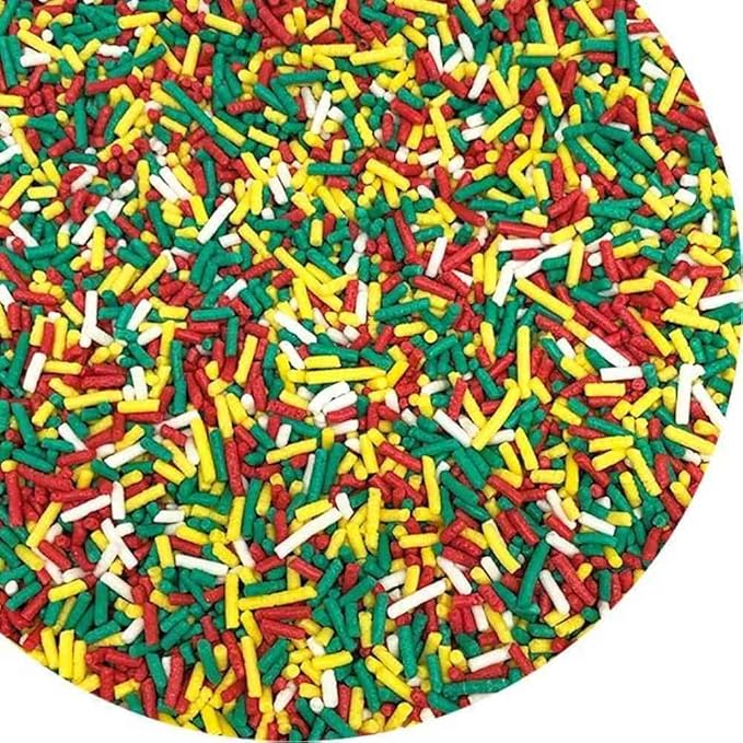 Fiesta Jimmies Sprinkles for Cake, Cookie, Cupcake Decorating, and Baking - Fun Vegan Cake Sprinkles and Toppings in Red, Green, Yellow, and White Jimmies for Cinco de Mayo Donuts, Cookies