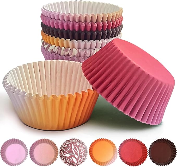 qiqee 300-Count Cupcake Liners Standard Cupcake Cups 6 Design Cupcake Papers Baking Cups Cupcake Wrappers (Standard Size)