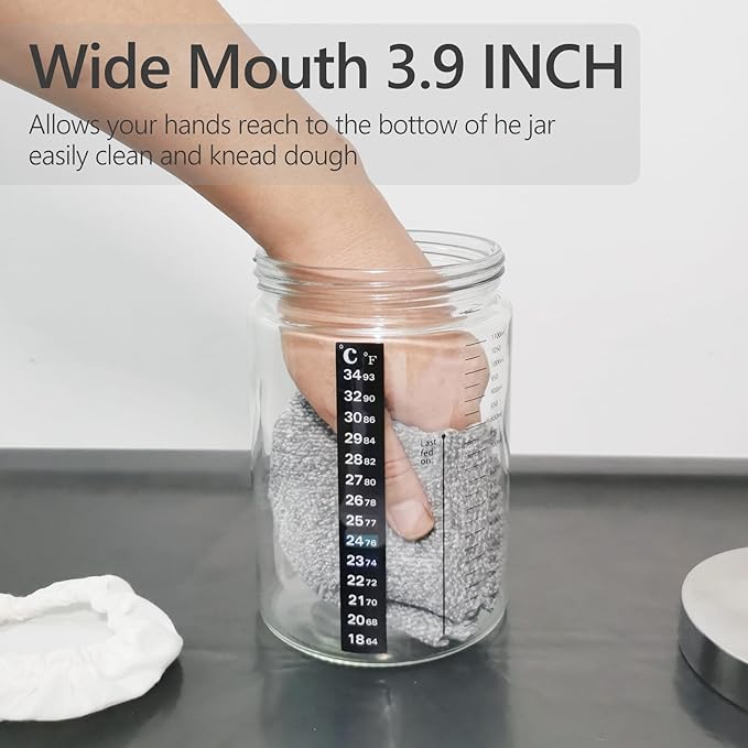 Sourdough Starter Kit -40oz Thick Glass Sourdough Starter Jar Sour Dough Container for Bread Baking Includes Guide Sourdough Container Perfect Sourdough Bread Baking Gift for Home Bakers (2-pack)