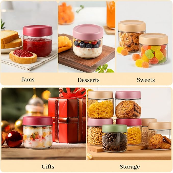 12-Pack Overnight Oats Containers with Lids, 10oz Glass Jars with Airtight Lids, Wide Mouth Mason Jars,Salad & Yogurt Storage, Snacks, Sugar-Reusable