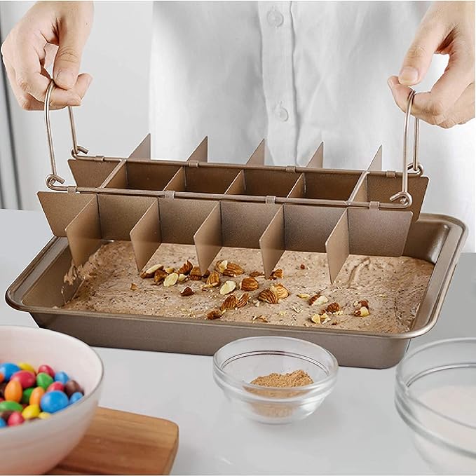 Ailelan Brownie Pan with Dividers, Brownie Pan, Non Stick Brownie Pan with Removable Cutter, Brownie Tray,18 Pre-slice Brownie Baking Tray, 2pk