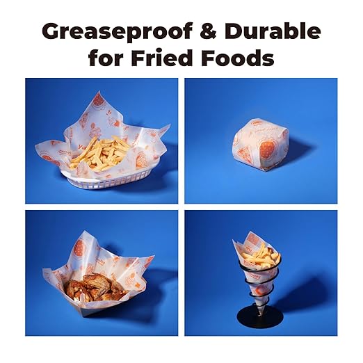 Fit Meal Prep [250 Sheets] 12x12" Deli Paper Sheets, Orange Dry Waxed Paper, Waterproof Sandwich Wrapping, Grease-Proof Wax Paper for Food Basket, Picnic, Barbecue, Restaurants, Burgers, Fries
