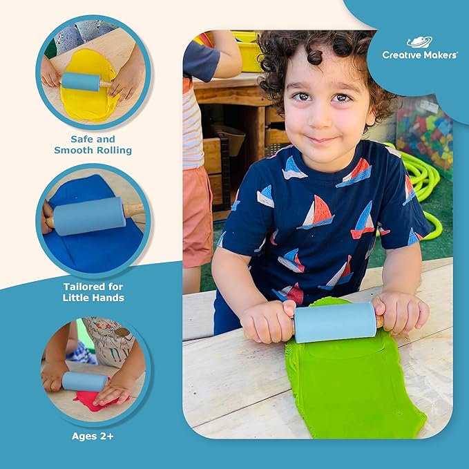 Small Rolling Pin for Kids, Non-Stick Silicone Surface with Wooden Handles for Play Dough and Baking Rolling Pin (Sky Blue)