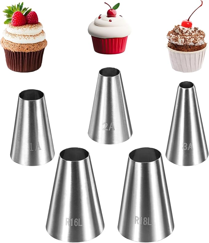 Large Round Piping Tip, 5 Pcs Stainless Steel Round Icing Tips for Cake Cookies Decorating, Pastry Fondant, Macaron, Dessert, Cream, Frosting Filling Professional Baking Decoration Tool