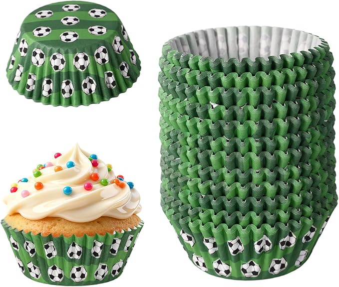 300pcs Soccer Cupcake Liners, Paper Football Cupcake Liners Football Field Baking Cup Wrappers Soccer Party Accessories