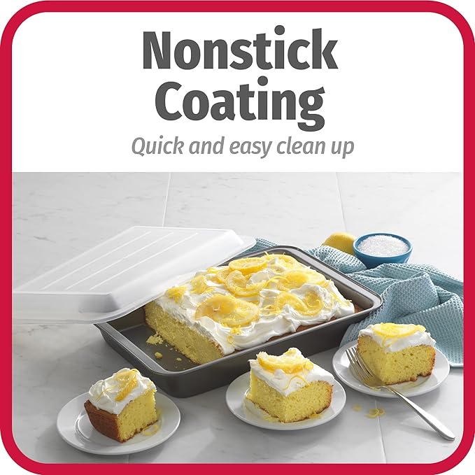 GoodCook Set of 2 Nonstick Steel 13" x 9" Cake Baking Pans with Covers, Gray