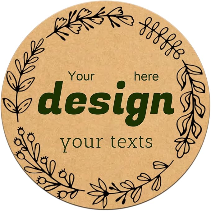 Custom Lables Round Kraft Paper Stickers, Decorative Labels with Floral Wreath Personalized with Texts, Logo, Thank You Labels for Business 100 Pack (Style 4)