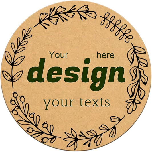 Custom Lables Round Kraft Paper Stickers, Decorative Labels with Floral Wreath Personalized with Texts, Logo, Thank You Labels for Business 100 Pack (Style 4)