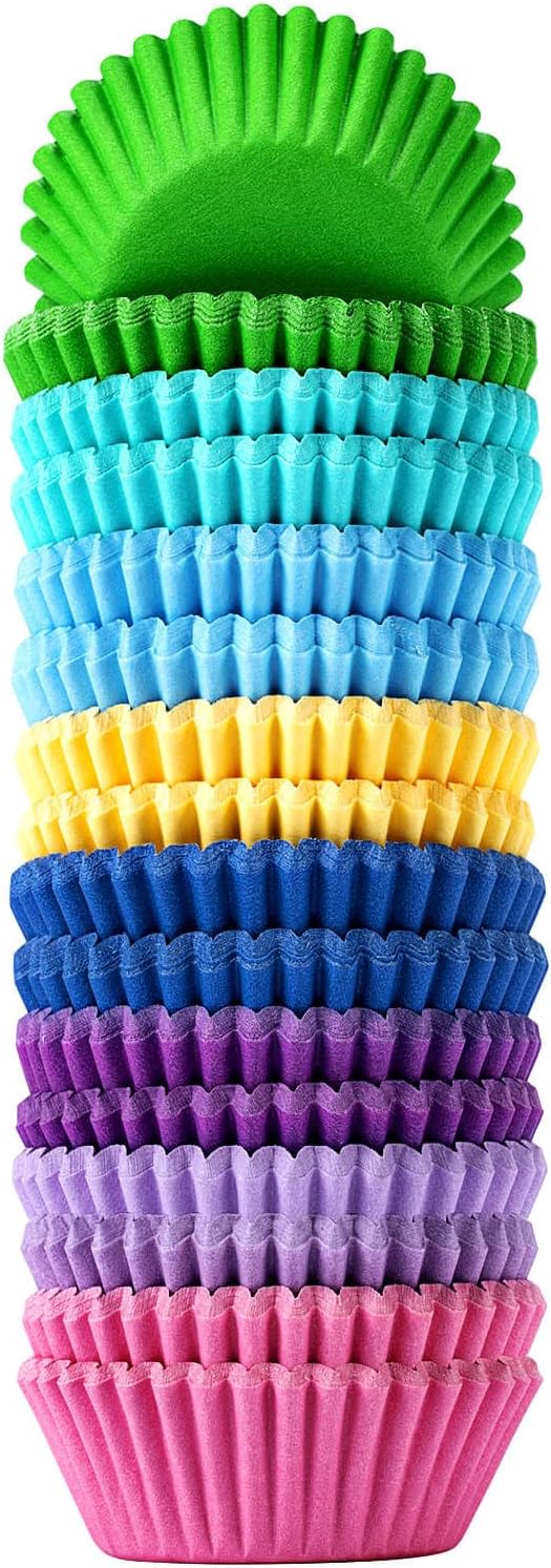 Mini Cupcake Liners Muffin Wrappers Rainbow Bright Baking Cups Paper, 400 Pack
