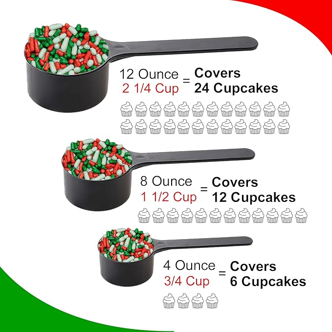 Green, Red and White Blend Sprinkles - 4 oz Resealable Stand Up Candy Bag - Christmas Themed Sprinkles for Decorating - Bulk Baking Supplies for Holiday Decorated Treats