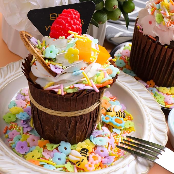 Flower Sprinkles for Cake Decorating, Edible flower and Bee Sugar Mix, Perfect for Cake Decorations, Baking, Ice Cream, Cookies, Cupcake Toppers
