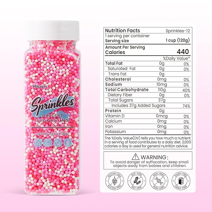 Pink Sprinkles for Cupcakes, 2 mm Pink and White Pearl Sprinkles, Nonpareils Sprinkle for Cookies, Cake, Ice Cream, Macarons, and Baking(120g/4.23oz)