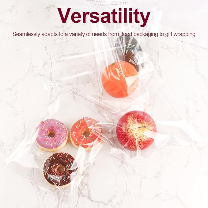 200PCS Clear Self-Sealing Cellophane Bags - 6x9 Inches, Resealable Cookie, Candy & Bread Bags - Perfect for Parties, Gifts & Bakery Uses