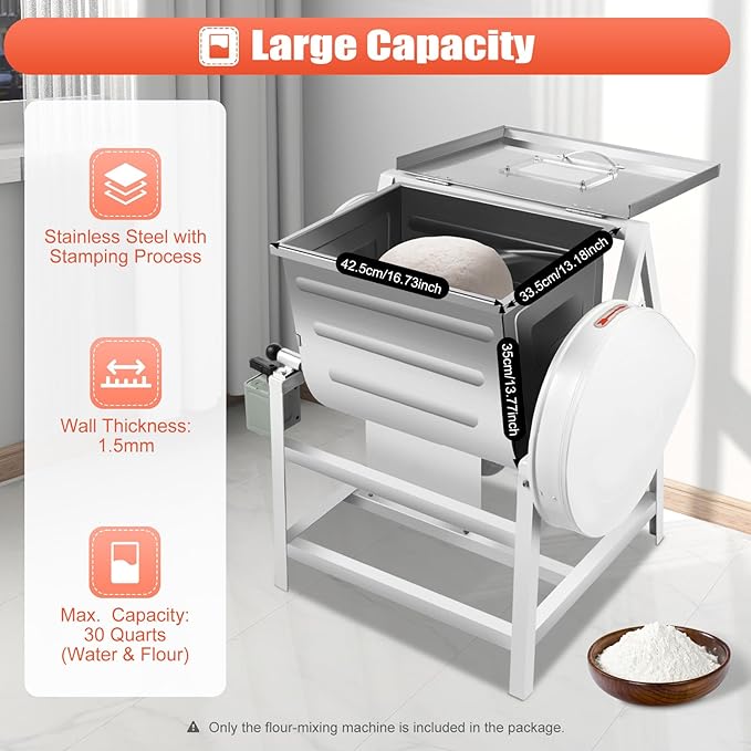 Commercial Food Mixer, 1500W Commercial Dough Mixer 30Qt Kitchen Electric Stand Mixer Maximum Capacity High Safety Detachable Design for Making Dough In Noodle Restaurants Hotels Breakfast Shops