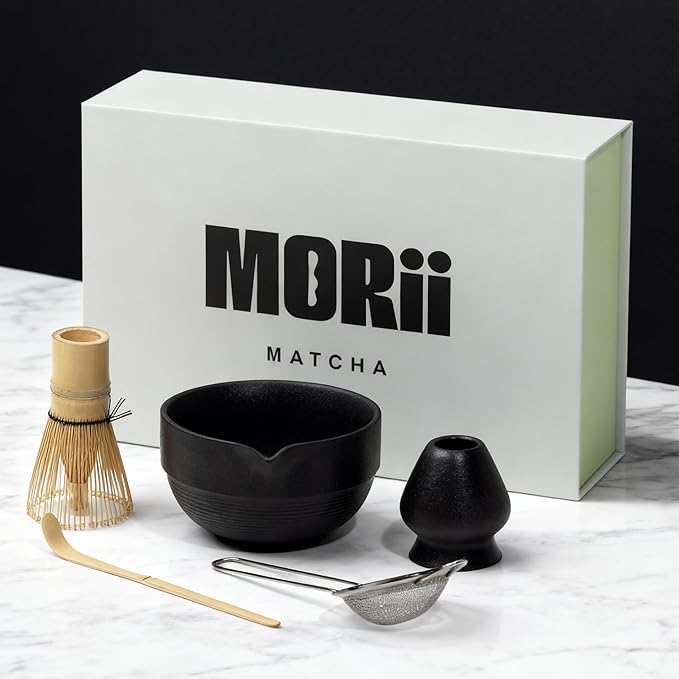 Matcha Whisk Set, 5 Pcs Matcha Set Kit Includes 15 OZ Ceramic Matcha Bowl, Bamboo Whisk, Holder, Sifter & Scoop, Tea Gift for Women Men Girl Friend, Christmas, Birthday, Halloween, Matcha Tea Ceremony