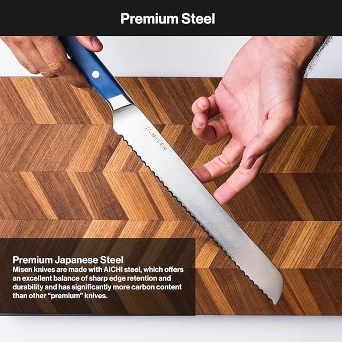Misen Serrated Bread Knife – High-Carbon Japanese AUS8 Steel – Effortless Slicing of Bread, Pastries, and Fruits – Razor-Sharp Edge and Durable Blade with Ergonomic Handle - 8", Green