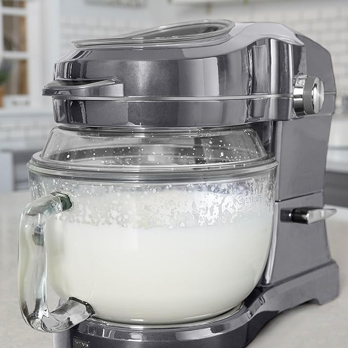 Kenmore 500W Oviation Stand Mixer - 10 Speed Mixing, Tilt-Head, 5QT Handheld Glass Bowl With Pouring Top Splash Guard, Flat Beater, Whisk, Dough Hook Attachments Countertop Kitchen Appliance, Grey