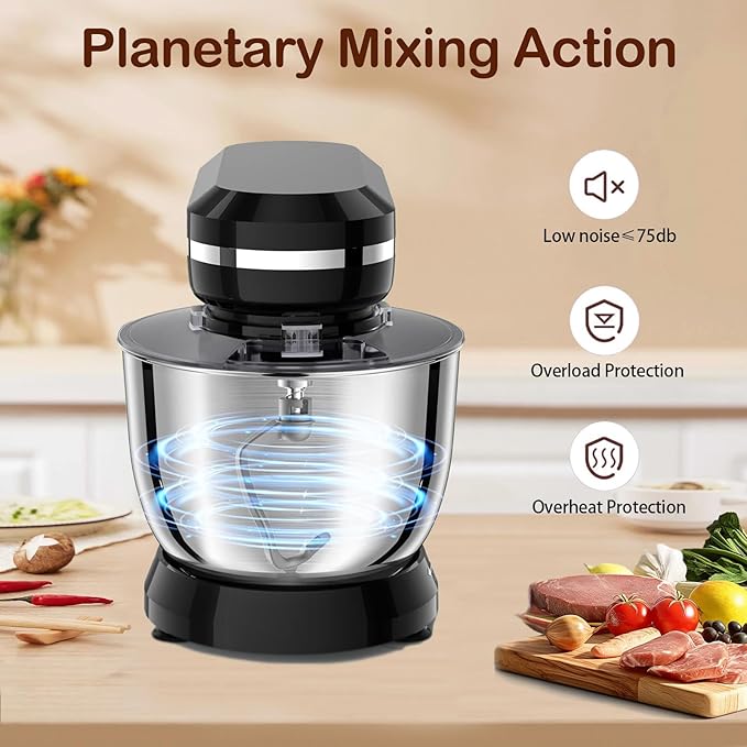 3 in 1 Electric Stand Mixer with 5.5 Quart Bowl, Household Food Mixer 10+p Speeds, Kitchen Tilt-Head Bread Dough and Cake Mixers for Home Daily Use (Black)