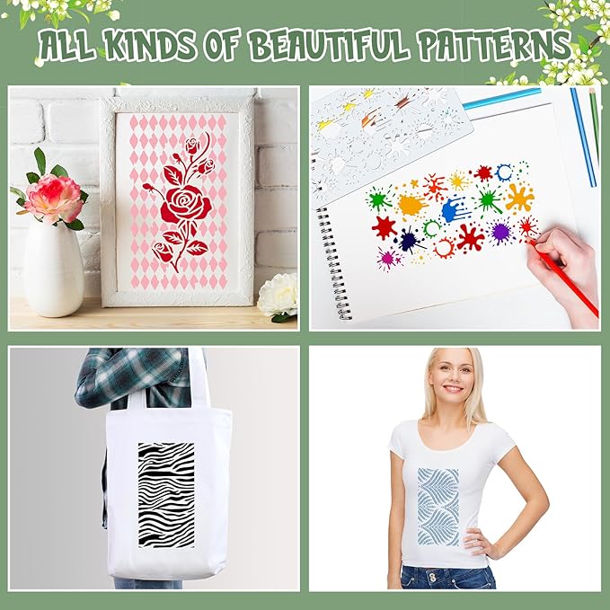 Marspark 20 Pieces Wildflower Stencils for Painting Template Flower Wall Stencils Reusable Spring Templates PET DIY Drawing for Painting on Wood Wall(Irregularity Style)