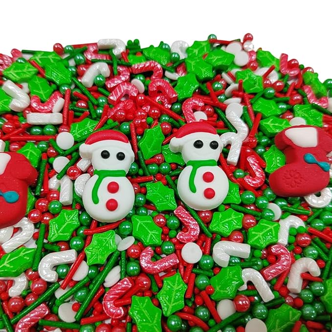 Eastron Christmas Themed Sprinkles for Cake Decorating, Edible Snowman Christmas Stocking Red Green Sprinkle for Baking Cookie, Cupcakes Topper, Ice Cream, Desserts Decorations