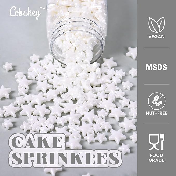 White Sprinkles for Cake Decorating, White Star Sprinkles Perfect for Cupcake Toppers Wedding Party Valentines Halloween Christmas Supplies