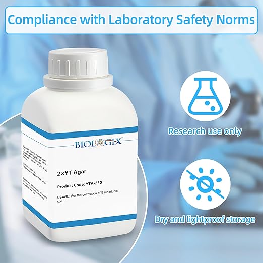 2xYT Agar Medium, Powder Culture Media with Tryptone, Yeast Extract, Sodium Chloride & Agar, Media Powder for for E. coli Growth, Laboratory Bacterial Cultivation Medium, 250g/ Bottle