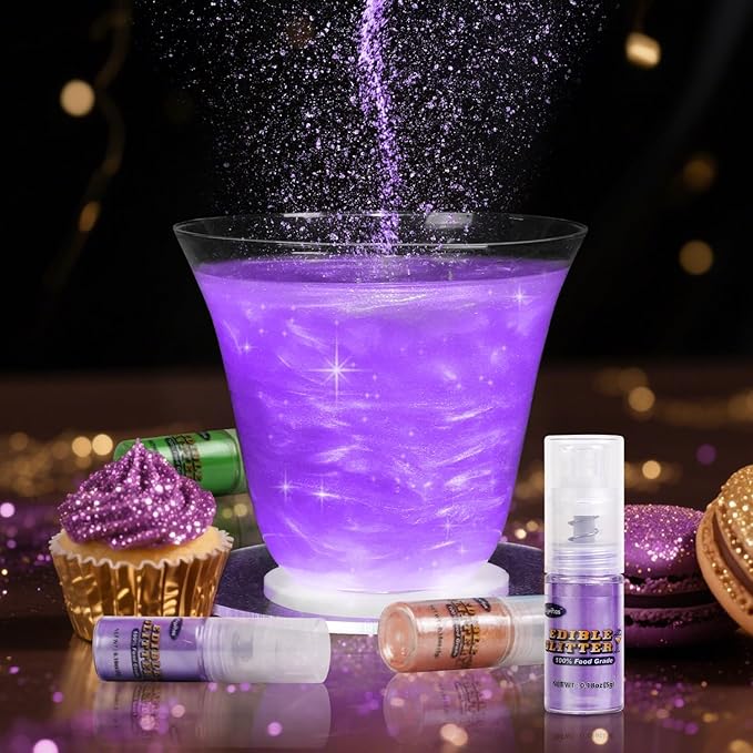 Purple Edible Glitter Spray 5g, Shimmer Edible Glitter for Cocktails, Food Grade Luster Dust for Beverages & Cake Decorating, Drinks, Baking, Chocolate