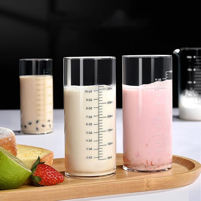 Graduated Glass Drinking Cup, High Borosilicate Glass Measuring Cup for Elderly, Beginners, Weight Loss, Straight Clear Glasses with Measurements for Water, Milk, Juice, Milkshake, Coffee (350 ml)