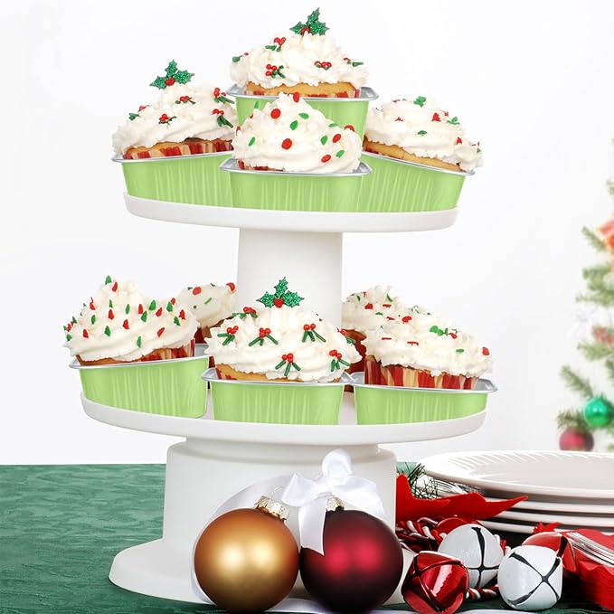 Aoriher 150 Pieces 10 oz Mini Cake Pans with Lids Aluminum Foil Baking Cups Square Disposable 4" x 4" Large Cupcake Cups Baking Tins for Kitchen Brownie Pudding Desserts Holders(Light Green)
