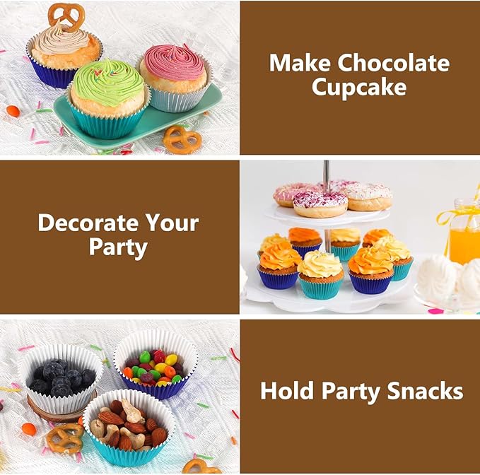 Gifbera Foil Cupcake Liners Metallic Paper Muffin Standard Baking Cups 200-Count (Aqua)
