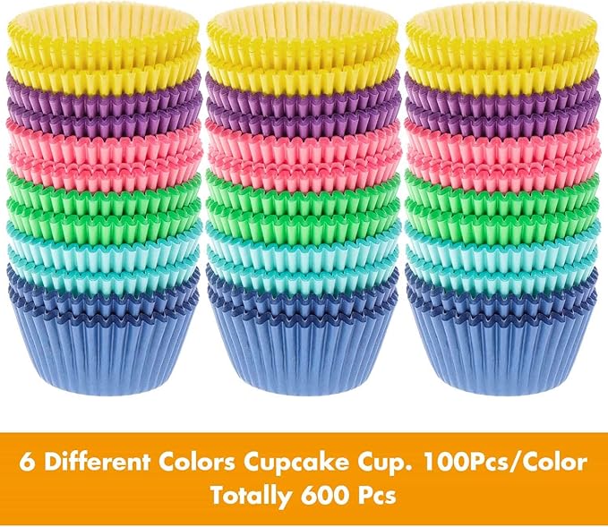 Selizo 600 Pcs Cupcake Liners Cupcake Wrappers Cupcake Paper Baking Cups for Cake Balls, Muffins, Cupcakes and Candies, Assorted Bright Colors