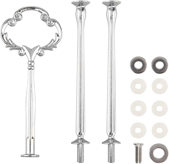 3 Tier 14" Heavy Metal Cake Stand Holder Fruit Plate Stand Fitting Hardware Rod with Stylus (Sliver_Sun Flower)