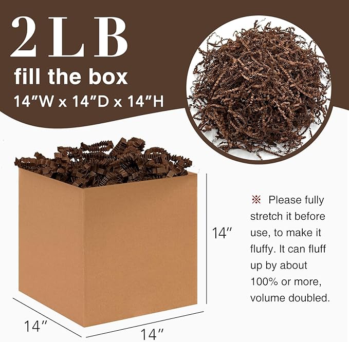 2LB Crinkle Paper Shred Filler for Gift Box Bag and Basket On Holidays(Dark Brown)