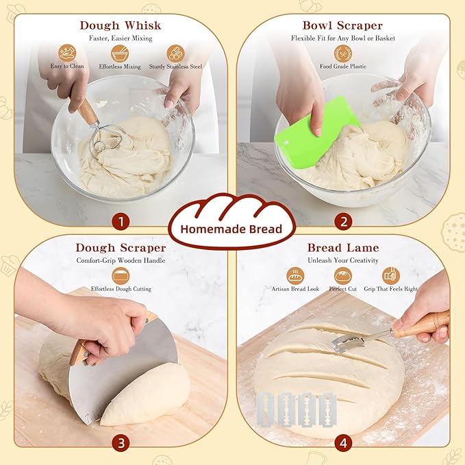 Complete Sourdough Starter Kit, 10" Oval and 9" Round Banneton Bread Proofing Basket with Glass Sourdough Starter Jar, Sourdough Bread Baking Supplies Kit Gifts for Bakers Women Wife Mom