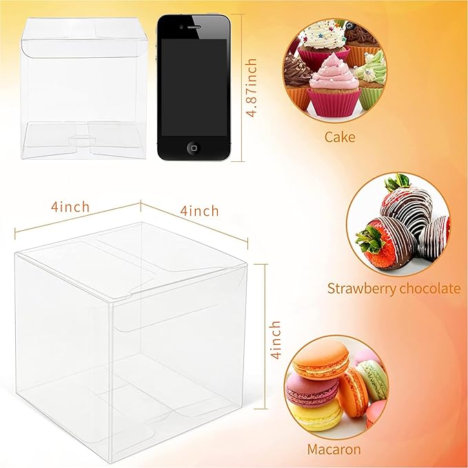 COTOPHER 35 Pcs Clear Boxes for Favors, 4x4x4 Inches Clear Gift Boxes PET Material Cupcake Box Plastic Small Gift Box with Lids, Party Favor Box for Wedding Favors Baby Shower